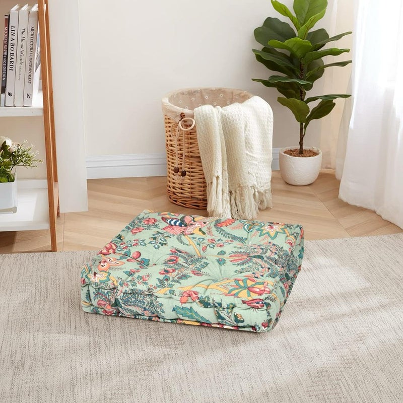 Welfic Square Floor Pillow Tufted Cushion Thick Chair Pads Chair Cushion Back Support Cushion Seat Cushion Pattern 02 - Image 1
