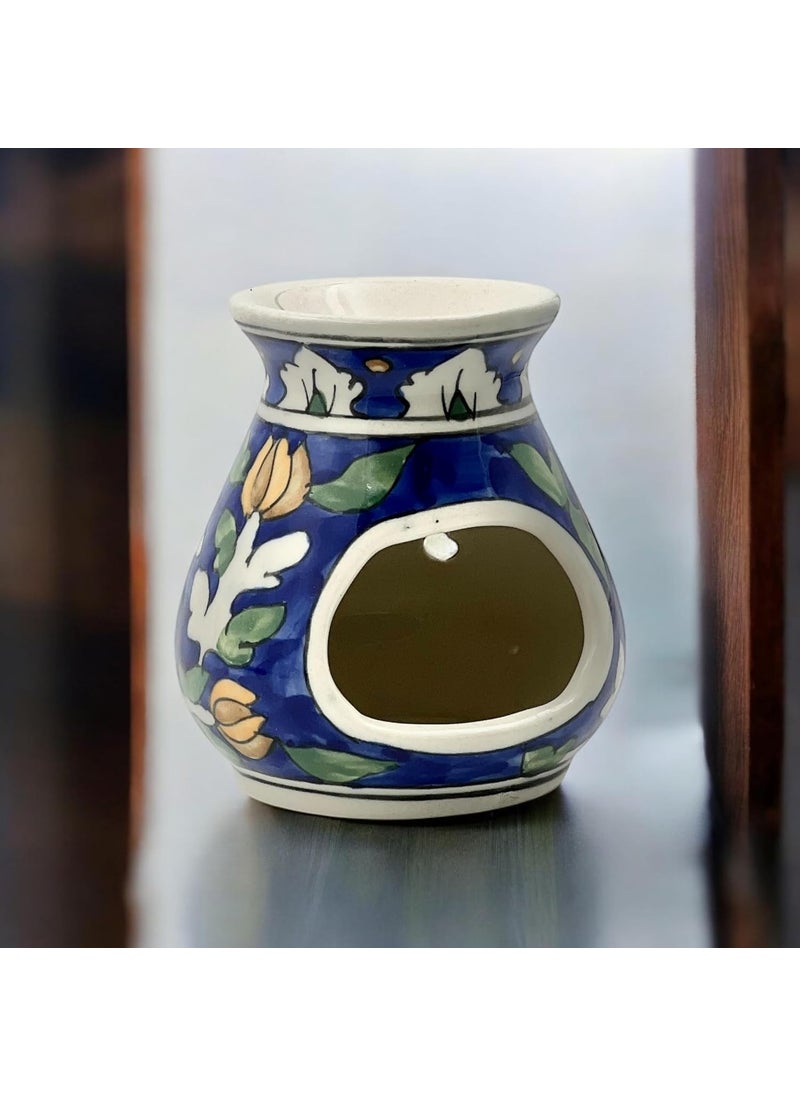 Backspace Backspace Handpainted Ceramic Round Shaped Aroma Diffuser Blue Aroma Oil Burner for Aromatherapy Home Decor and Fragrance 45 Inches  - Image 1