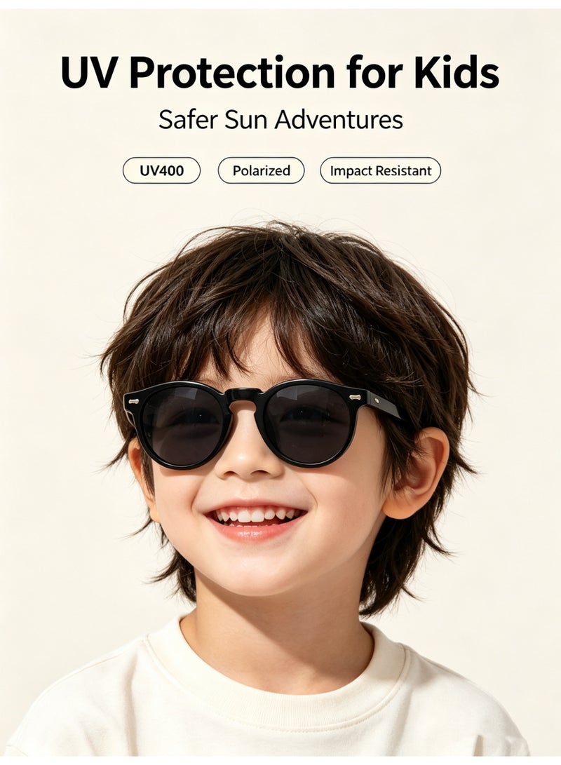 Dubery Kids Vintage Round Polarized Sunglasses, Flexible TR90 Frame Rivet Decor UV400 Protection Boys Girls Outdoor Driving Sun Glasses - Image 3