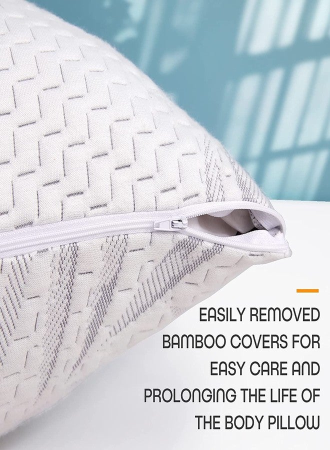 WhatsBedding وسادة واتس بيدينج المبردة للجسم من الخيزران للبالغين، وسادة طويلة من إسفنج الذاكرة للنوم على الجانب، حشوة من إسفنج الذاكرة الممزق + غطاء من الخيزران قابل للإزالة بسحاب، رمادي - Image 3
