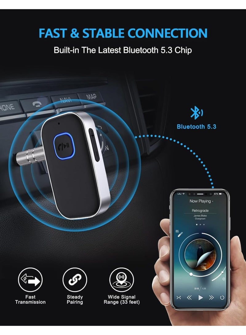 Beauty beast ﻿ Beauty beast Bluetooth Receiver for Car, Noise Cancelling 3.5mm AUX Bluetooth Car Adapter, for Home Stereo/Wired Headphones, Hands-Free Call, 16H Battery Life (Squre, Black+Silver) - Image 3