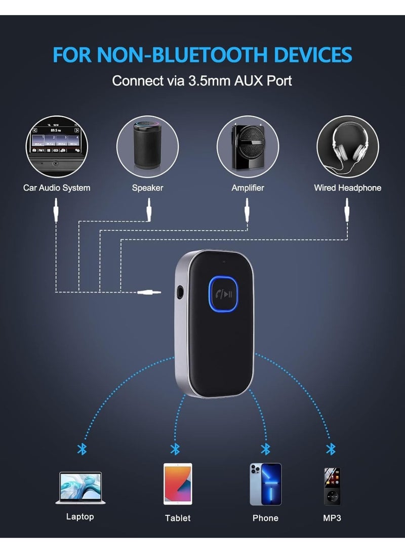 Beauty beast ﻿ Beauty beast Bluetooth Receiver for Car, Noise Cancelling 3.5mm AUX Bluetooth Car Adapter, for Home Stereo/Wired Headphones, Hands-Free Call, 16H Battery Life (Squre, Black+Silver) - Image 2
