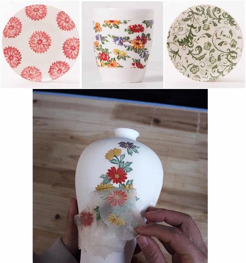 Primst 6PCS Pottery Art DIY Stickers Ceramic Clay Transfer Paper Flower Paper Porcelain Glaze Underglaze Transfers for Pottery Overglaze Enamel Waterslide Decal Multicolor - Image 5
