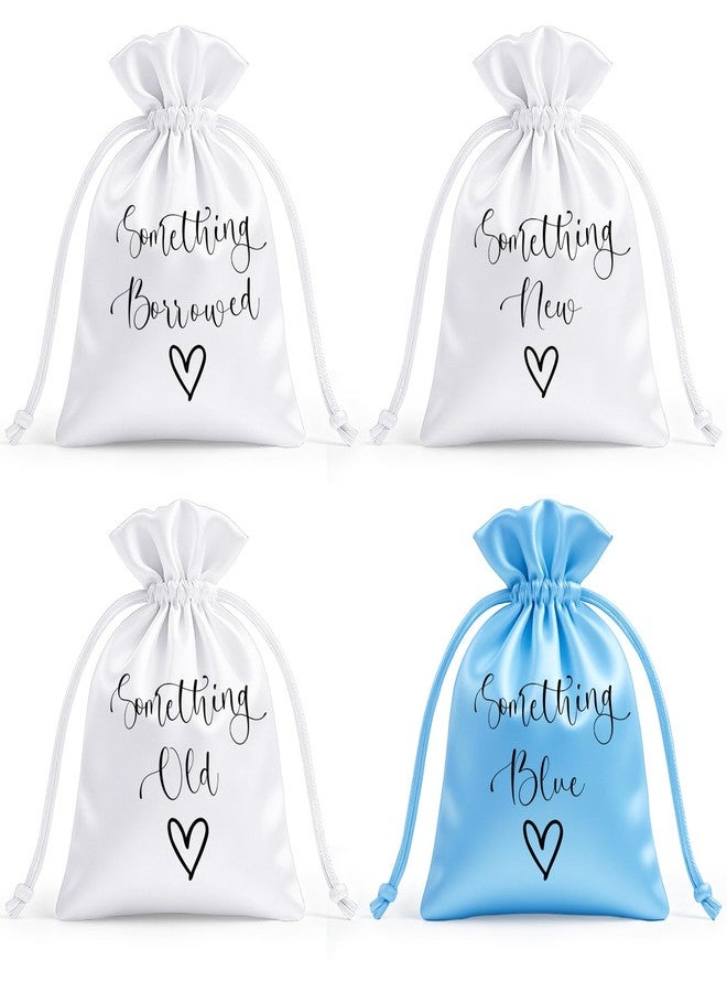 Sunnymove 4 Pcs Wedding Satin Gift Bags, 4x6 Inch Something Old Something New Some Thing Borrowed Blue Jewelry Pouches for Wedding Bridal Party Favors - Image 1