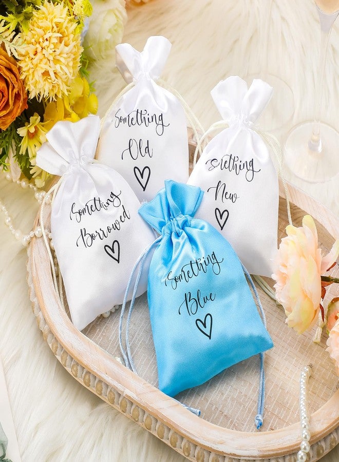 Sunnymove 4 Pcs Wedding Satin Gift Bags, 4x6 Inch Something Old Something New Some Thing Borrowed Blue Jewelry Pouches for Wedding Bridal Party Favors - Image 2