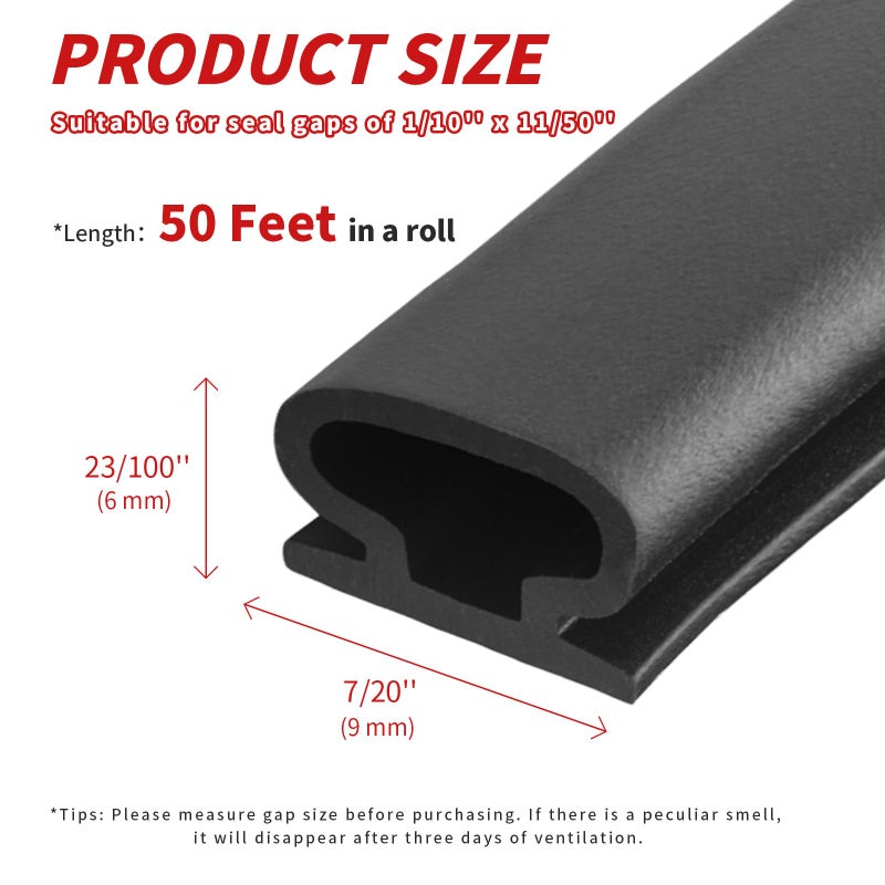Fingwerk 50 Feet D-Shape Rubber Weather Stripping Door Seal Strip, Fingwerk Self-Adhesive Backing Door Weatherstripping for Door Frame Insulation Large Gap, Easy Cut to Size with Tailor Scissors(Black) - Image 4