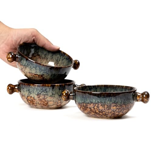 Beyond Homes Ceramic Snack Bowl with Handle, 18 cm | Microwave & Dishwasher Safe Ceramic Serving Bowl for Pasta, Soup, Snacks | Matte Finish, Set of 1 (Abstract Brown, 500 ml) - Image 5