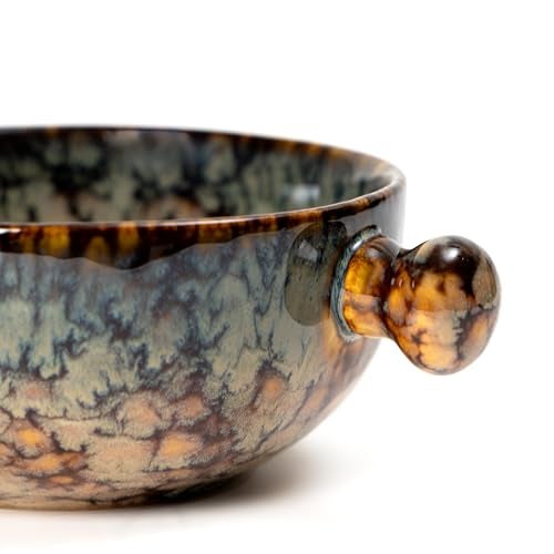 Beyond Homes Ceramic Snack Bowl with Handle, 18 cm | Microwave & Dishwasher Safe Ceramic Serving Bowl for Pasta, Soup, Snacks | Matte Finish, Set of 1 (Abstract Brown, 500 ml) - Image 4