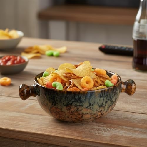 Beyond Homes Ceramic Snack Bowl with Handle, 18 cm | Microwave & Dishwasher Safe Ceramic Serving Bowl for Pasta, Soup, Snacks | Matte Finish, Set of 1 (Abstract Brown, 500 ml) - Image 3