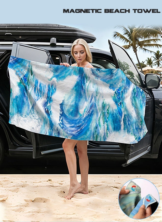 Polish'D Magnetic Beach Towel - 74.8"x30" Sand Free Quick Dry Microfiber Towel with Built-in Magnets Lightweight for Beach Chair Car Door Pool Travel Camping Yoga - Image 1