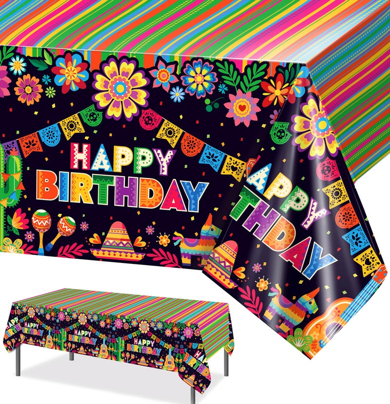 PHOGARY 3 PCS Fiesta Tablecloth for Mexican Themed Birthday Party Decorations Fiesta Party Decorations Plastic Tablecovers for Mexicana Taco Night Cinco De Mayo Mexican Style Stripes 51 x108