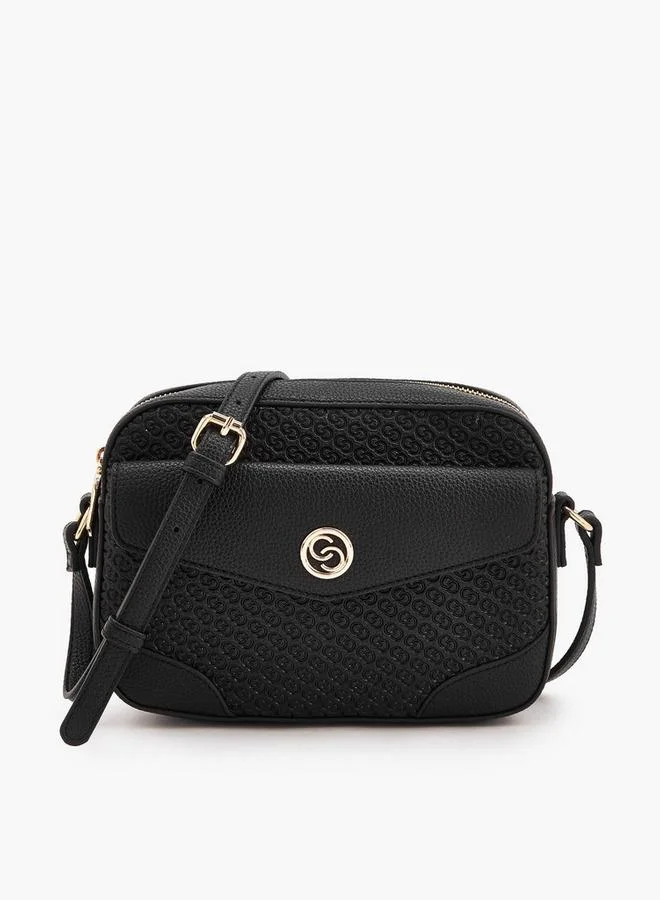 Celeste Monogram Embossed Crossbody Bag With Zip Closure