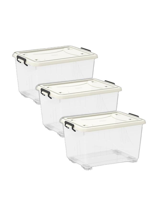 Cosmoplast 55L Clear Plastic Storage Box With Wheels & Lockable Lid (Pack Of 3) - Image 1