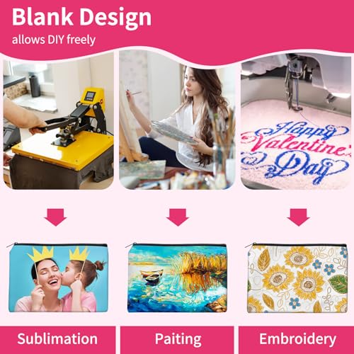 AMDAILY 50Pcs Sublimation Blank Canvas Makeup Bags, Bulk Blank DIY Heat Transfer Cosmetic Makeup Bags w/Black Zipper Gift Box for Bridesmaid Makeup Bag Travel Toiletry Pouch Storage, Christmas Craft - Image 3