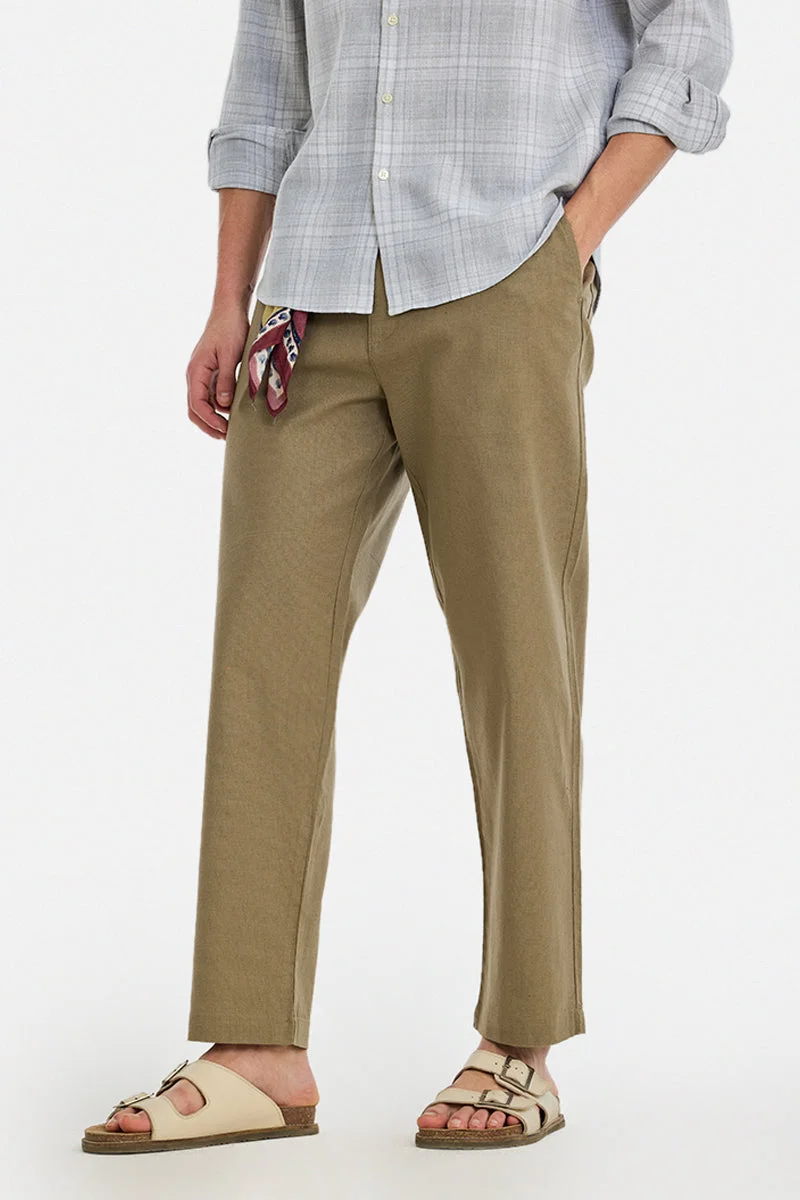 سنيتش Khaki Solid Relaxed Casual Trousers