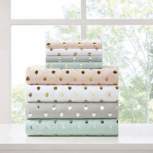 Intelligent Design Microfiber Cozy Bed Sheet Set, Modern All Season Bedding & Pillowcases, Premium 14" Elastic Pocket Fits up to 16" Mattress, Full White/Gold Metallic Dot 4 Piece - Image 5