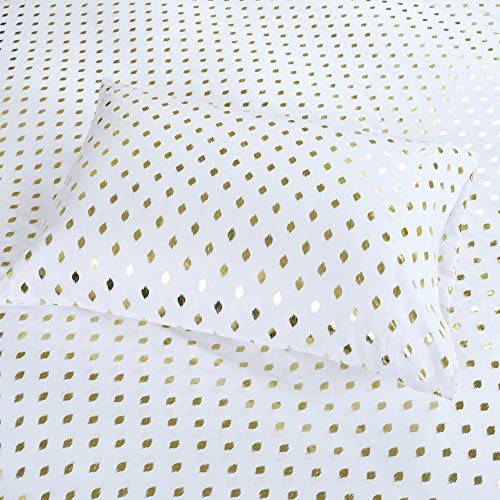 Intelligent Design Microfiber Cozy Bed Sheet Set, Modern All Season Bedding & Pillowcases, Premium 14" Elastic Pocket Fits up to 16" Mattress, Full White/Gold Metallic Dot 4 Piece - Image 3