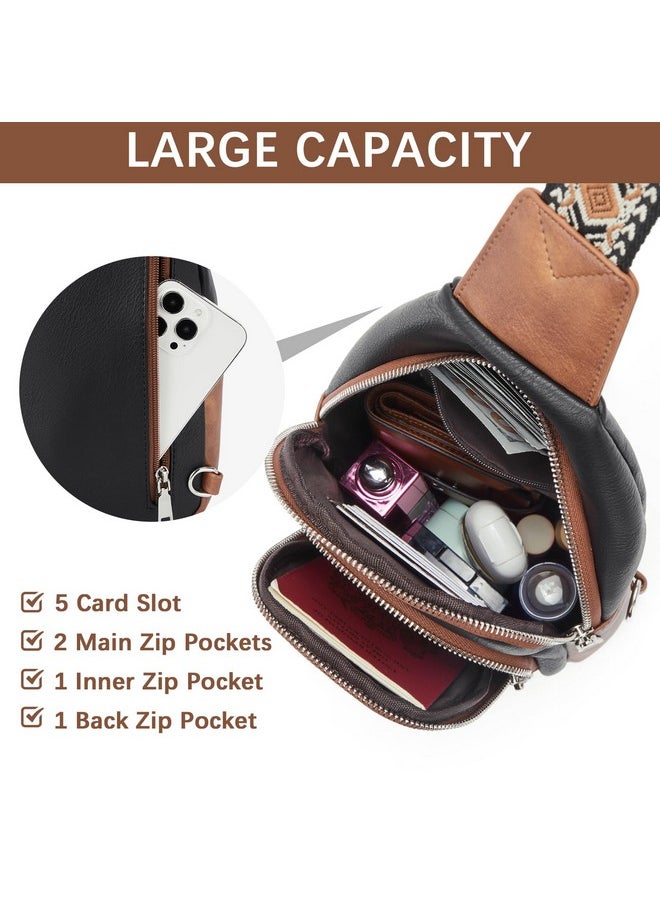 Bostanten Sling Bag For Women Crossbody Purse Cross Body Bag Leather Chest Bag With Removable Guitar Strap Black And Brown  - Image 3