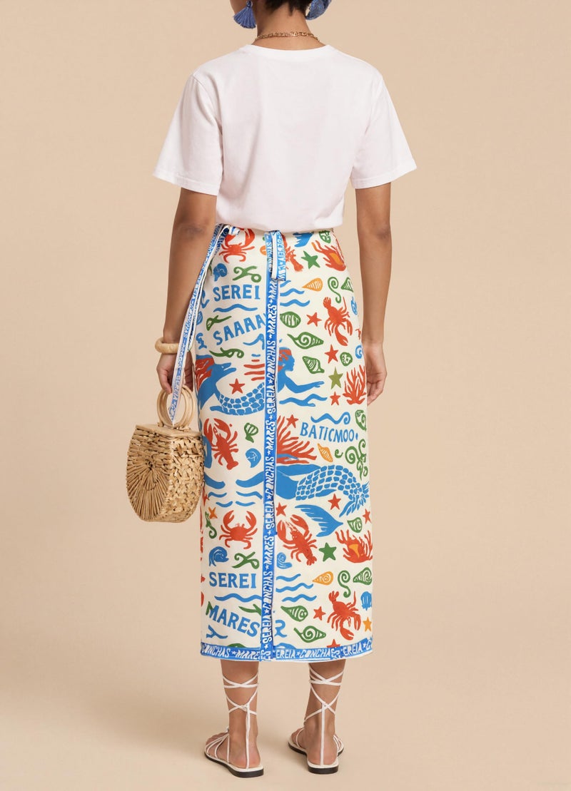 Sujama Womenâ€™s Floral Print Wrap Skirts Boho Tie Knot Skirt High Waist Causal Cute Flower Graphic Long Skirts Beachwear 2025 Light Blue - Image 2