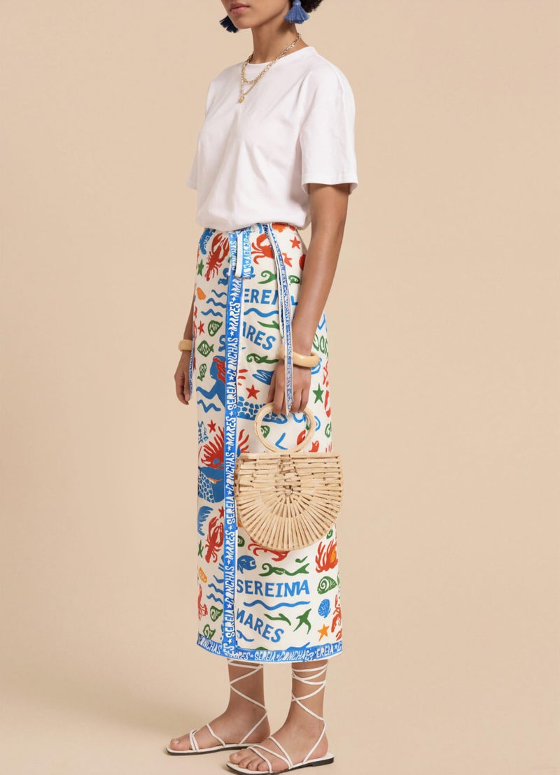 Sujama Womenâ€™s Floral Print Wrap Skirts Boho Tie Knot Skirt High Waist Causal Cute Flower Graphic Long Skirts Beachwear 2025 Light Blue - Image 3