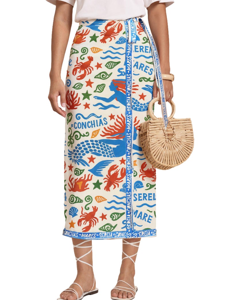 Sujama Womenâ€™s Floral Print Wrap Skirts Boho Tie Knot Skirt High Waist Causal Cute Flower Graphic Long Skirts Beachwear 2025 Light Blue - Image 1