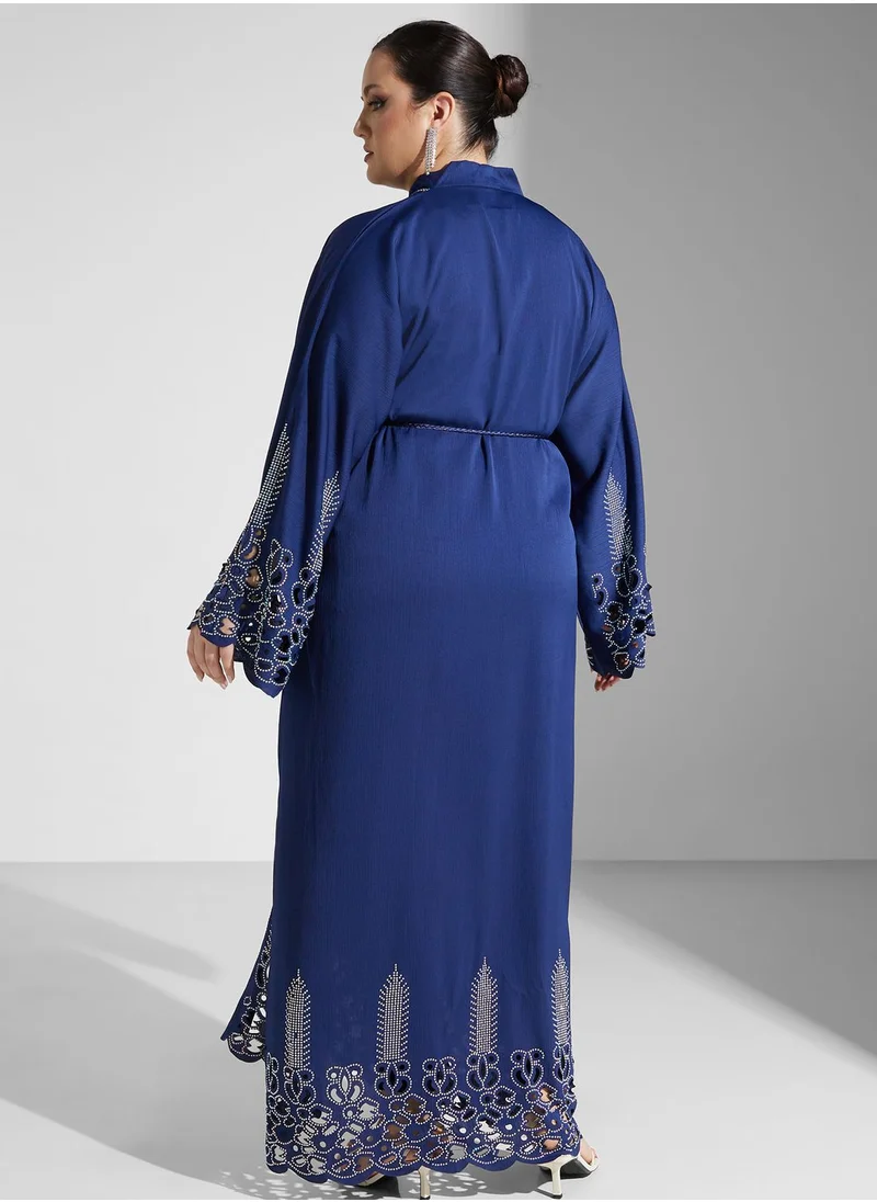 Khizana Plus size shimmer detail abaya with sheila