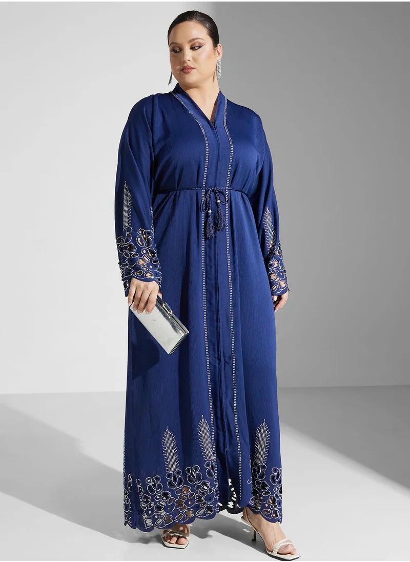 Khizana Plus size shimmer detail abaya with sheila