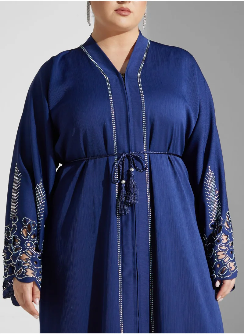 Khizana Plus size shimmer detail abaya with sheila