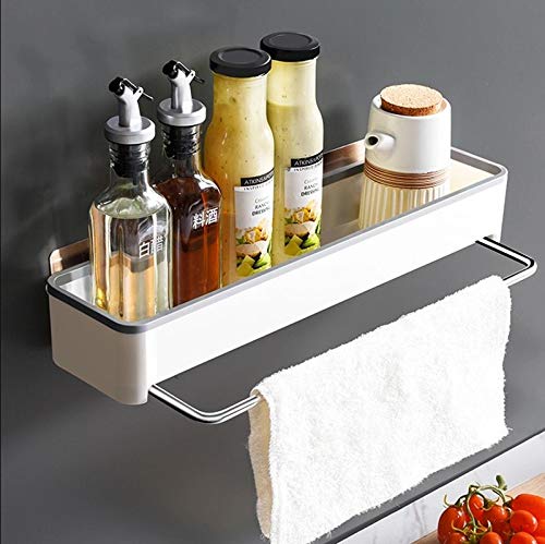 SEMITO Self Adhesive Bathroom and Kitchen Storage Rack Bathroom Shelf with Napkin Towel Holder Heavy Duty ABS Material White Pack of 1 - Image 1