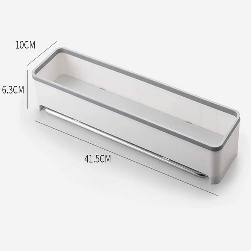 SEMITO Self Adhesive Bathroom and Kitchen Storage Rack Bathroom Shelf with Napkin Towel Holder Heavy Duty ABS Material White Pack of 1 - Image 2