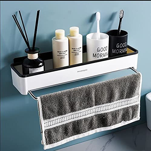 SEMITO Self Adhesive Bathroom and Kitchen Storage Rack Bathroom Shelf with Napkin Towel Holder Heavy Duty ABS Material White Pack of 1 - Image 3