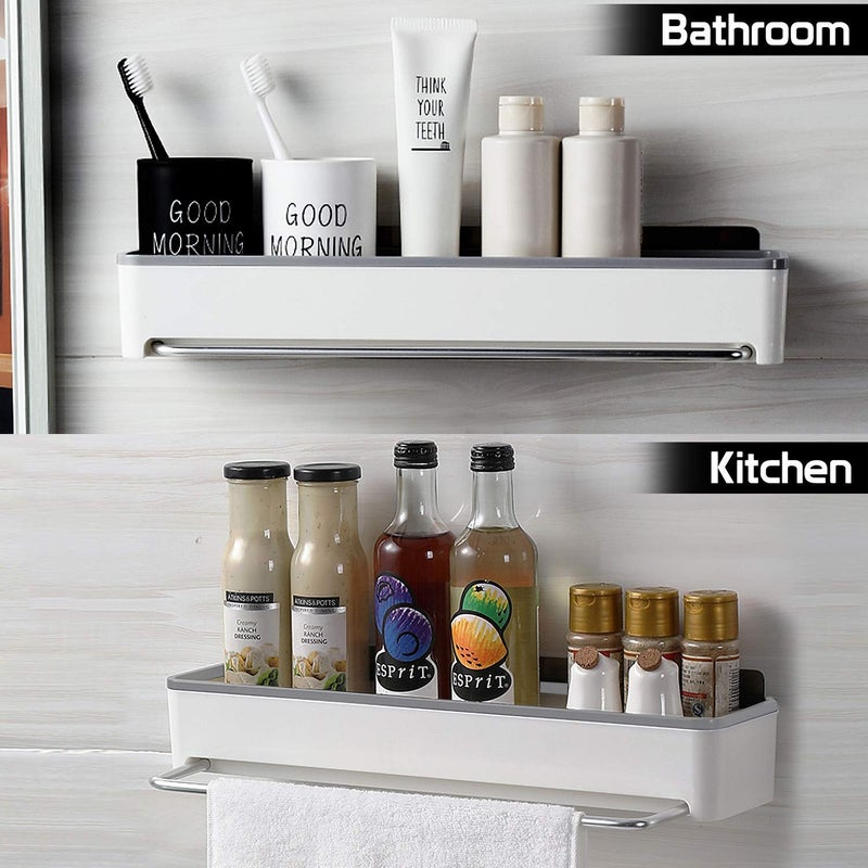 SEMITO Self Adhesive Bathroom and Kitchen Storage Rack Bathroom Shelf with Napkin Towel Holder Heavy Duty ABS Material White Pack of 1 - Image 4