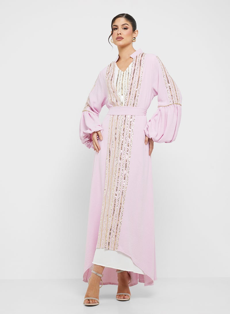 Khizana Embelished Trim Open Abaya With Inner - Image 4