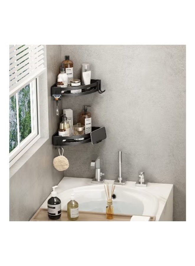 1 Pack Corner Shower Caddy, Shower Organizer Shelves with 2 Hooks, Drill-Free Removable, Upgraded Rustproof Alumminum, Bathroom Shower Shelf Kitchen Storage Basket Wall Mounted Storage Rack, Grey - Image 4