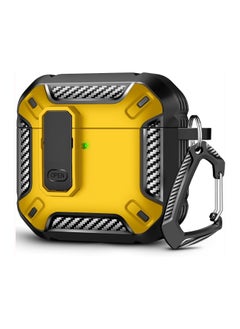 Generic Compatible With for AirPods 4 Case with Lock, Shockproof Protective Case with Keychain, Compatible with Apple AirPods 4th Generation 2024 (Yellow @ Black)  - Image 1