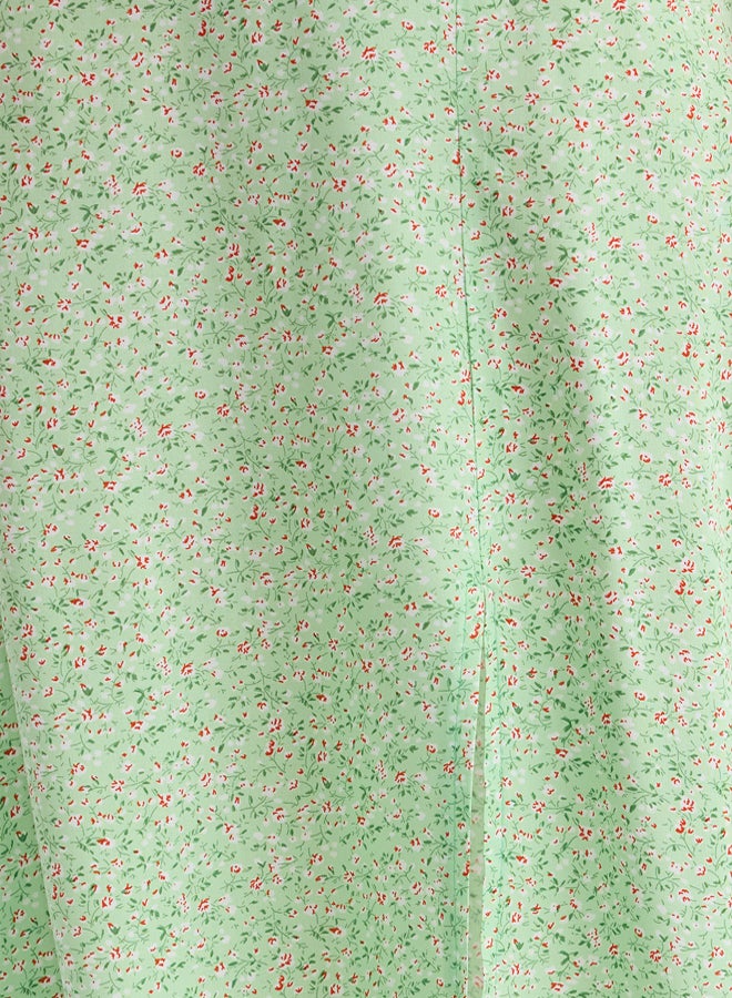 trendyol Light Green Slit Detail Viscose Fabric Floral Patterned Midi Woven Skirt  - Image 3