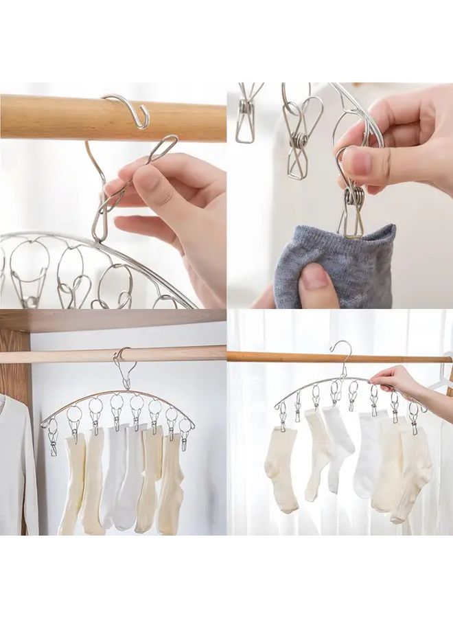 Stainless Steel Laundry Drying Rack with Windproof Hooks Clothes Hanger Underwear Sock Rack Includes 8 Clips and Clothes Pins 1pc - Image 4