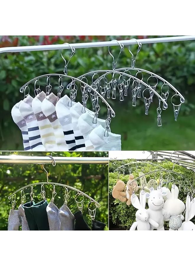 Stainless Steel Laundry Drying Rack with Windproof Hooks Clothes Hanger Underwear Sock Rack Includes 8 Clips and Clothes Pins 1pc - Image 1
