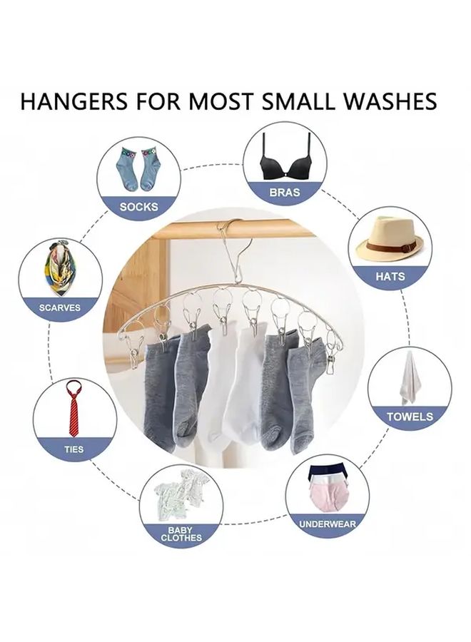 Stainless Steel Laundry Drying Rack with Windproof Hooks Clothes Hanger Underwear Sock Rack Includes 8 Clips and Clothes Pins 1pc - Image 2