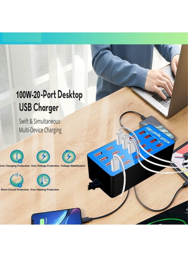 TIGER 20-Port USB Charging Station Hub, 80W High-Speed Multi-Port USB Charger for Multiple Devices, Smart Charging Station with Fast USB Output for Smartphones, Tablets, Power Banks, Cameras, and More – Universal USB Charger with Overload Protection – Orange  - Image 3