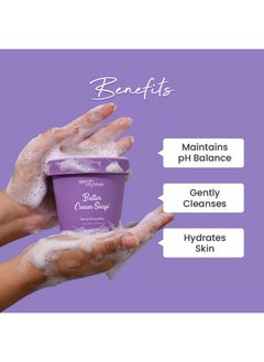 Earth Rhythm Berry Smoothie Butter Cream Soap Body Wash Cleanse Moisturizes Skin Make Skin Soft & Supple Shea Butter Acai Berry Men & Women 160 Gm  - Image 2