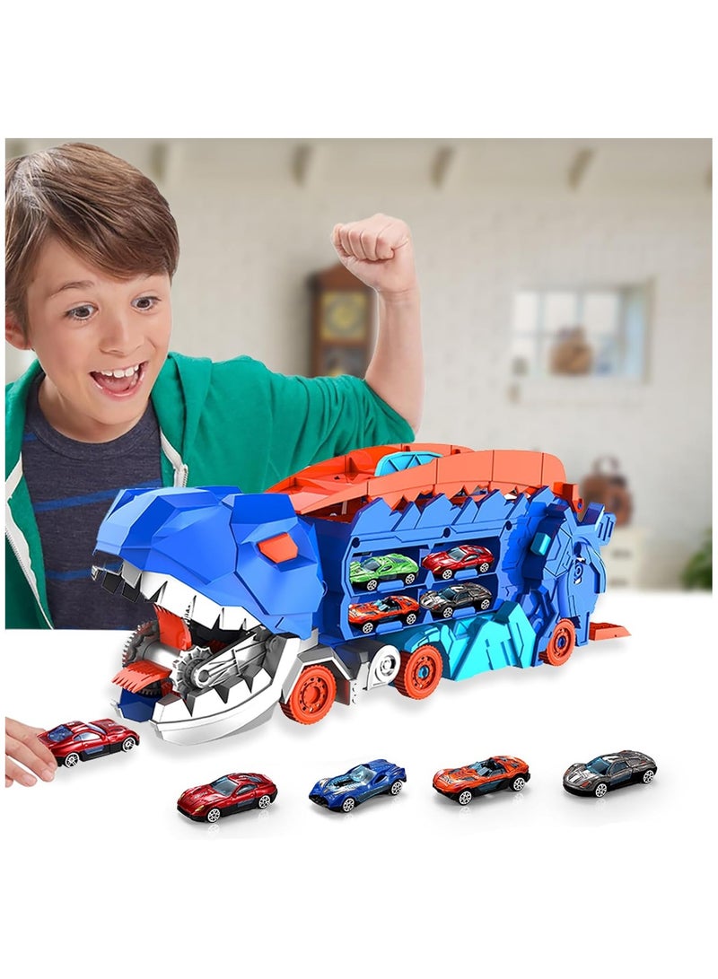 YelaJoy City Dinosaur Ultimate Hauler Track Toy for Boys, Transforms into Stomping Dinosaur with Race Track Ultimate Transporter Hauler Toys Gifts for Kids Ages 3 4 5 6 Years Old(4 Cars) - Image 5