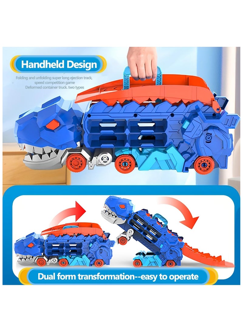 YelaJoy City Dinosaur Ultimate Hauler Track Toy for Boys, Transforms into Stomping Dinosaur with Race Track Ultimate Transporter Hauler Toys Gifts for Kids Ages 3 4 5 6 Years Old(4 Cars) - Image 4