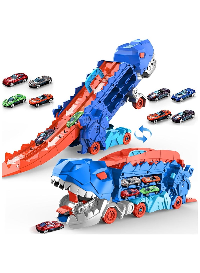 YelaJoy City Dinosaur Ultimate Hauler Track Toy for Boys, Transforms into Stomping Dinosaur with Race Track Ultimate Transporter Hauler Toys Gifts for Kids Ages 3 4 5 6 Years Old(4 Cars) - Image 1
