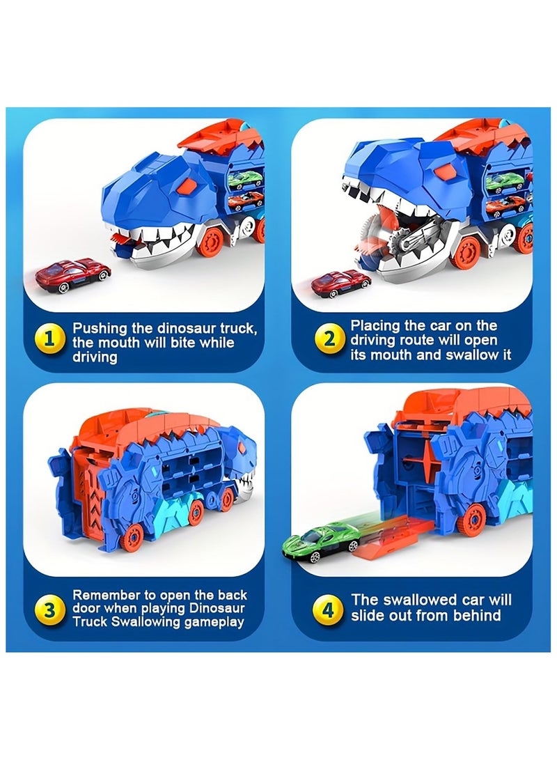 YelaJoy City Dinosaur Ultimate Hauler Track Toy for Boys, Transforms into Stomping Dinosaur with Race Track Ultimate Transporter Hauler Toys Gifts for Kids Ages 3 4 5 6 Years Old(4 Cars) - Image 3