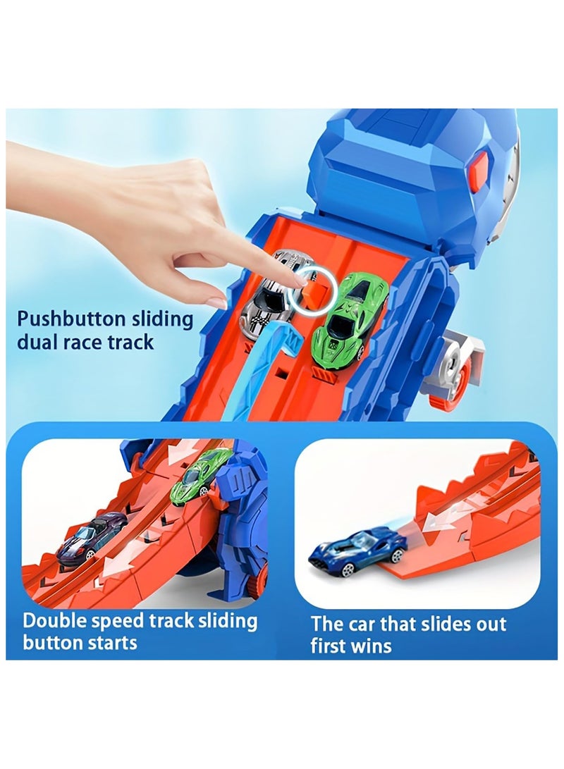 YelaJoy City Dinosaur Ultimate Hauler Track Toy for Boys, Transforms into Stomping Dinosaur with Race Track Ultimate Transporter Hauler Toys Gifts for Kids Ages 3 4 5 6 Years Old(4 Cars) - Image 2