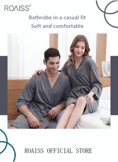 roaiss Women and Men Waffle Kimono Bathrobe Cotton Sleepwear Spa Robe Nightwear Nightgown Women Water Bathrobe Bridesmaid Robes Unisex Dressing Gown Autumn Robe  - Image 4