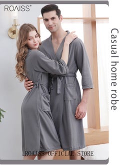 roaiss Women and Men Waffle Kimono Bathrobe Cotton Sleepwear Spa Robe Nightwear Nightgown Women Water Bathrobe Bridesmaid Robes Unisex Dressing Gown Autumn Robe  - Image 5