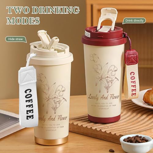 Voroly Coffee Mug 500 ml Stainless Steel Travel Mug | Double Wall Vacuum Insulated Ideal for Personal & Corporate Gifting (Beige) - Image 3