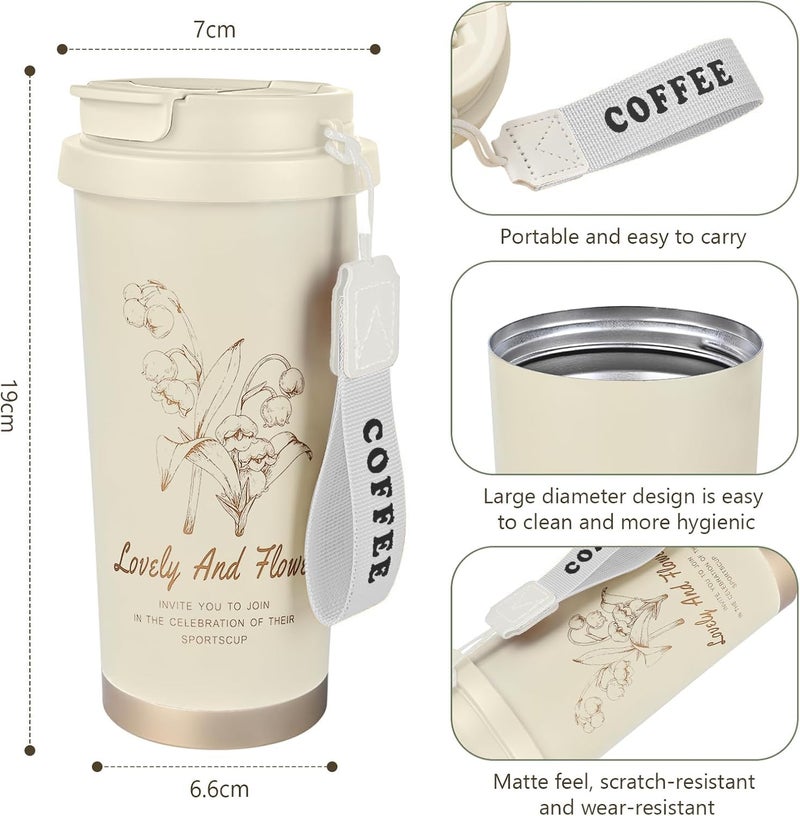Voroly Coffee Mug 500 ml Stainless Steel Travel Mug | Double Wall Vacuum Insulated Ideal for Personal & Corporate Gifting (Beige) - Image 2